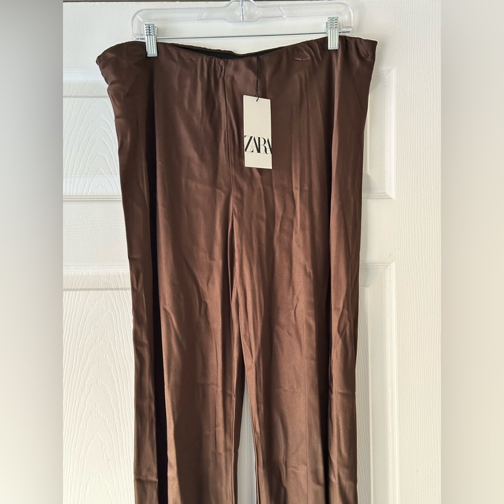 NWT! Zara brown silky pants size XXL - Picture 3 of 6